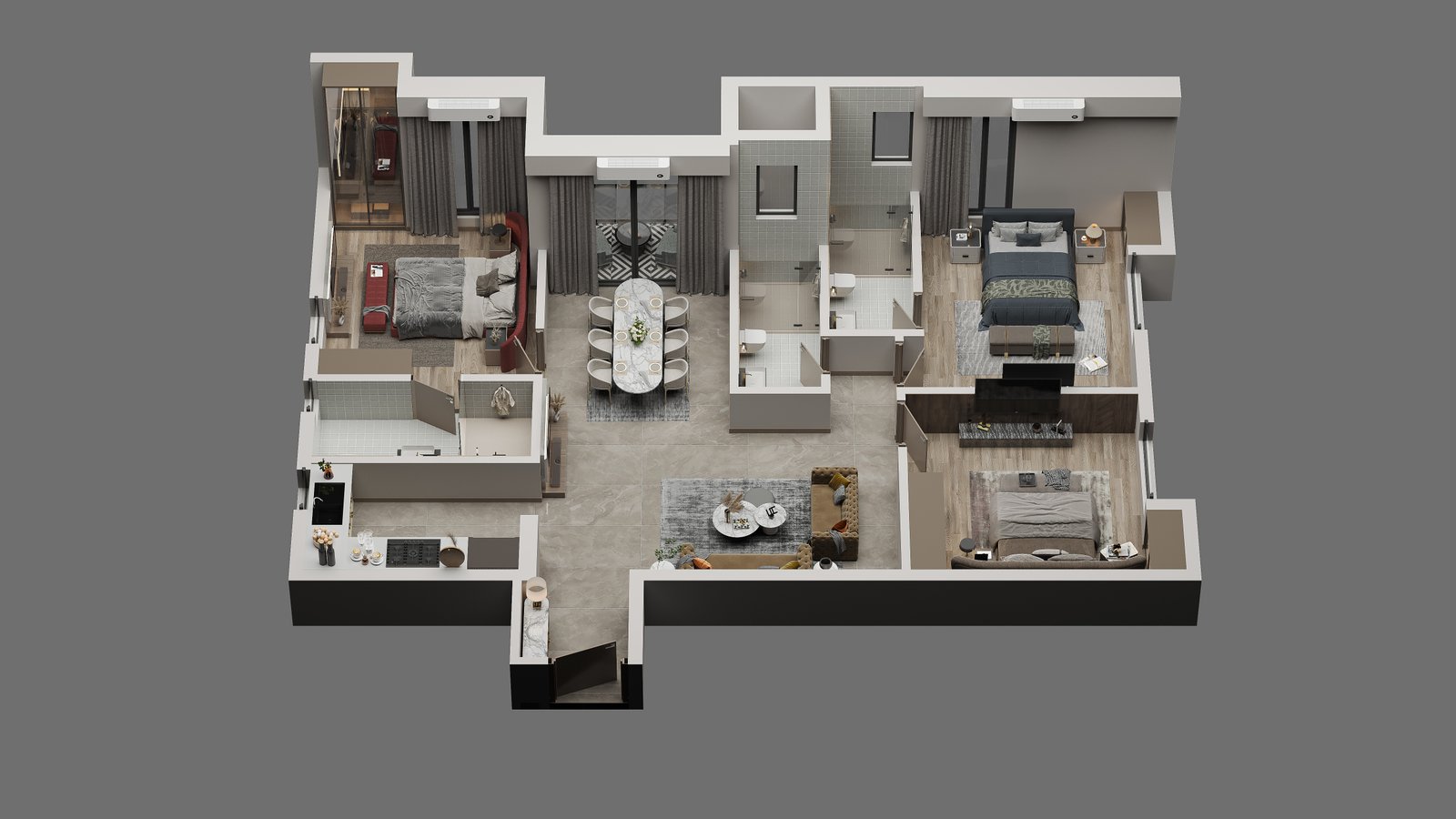 Tower 2 Flat A 3D Cutaway