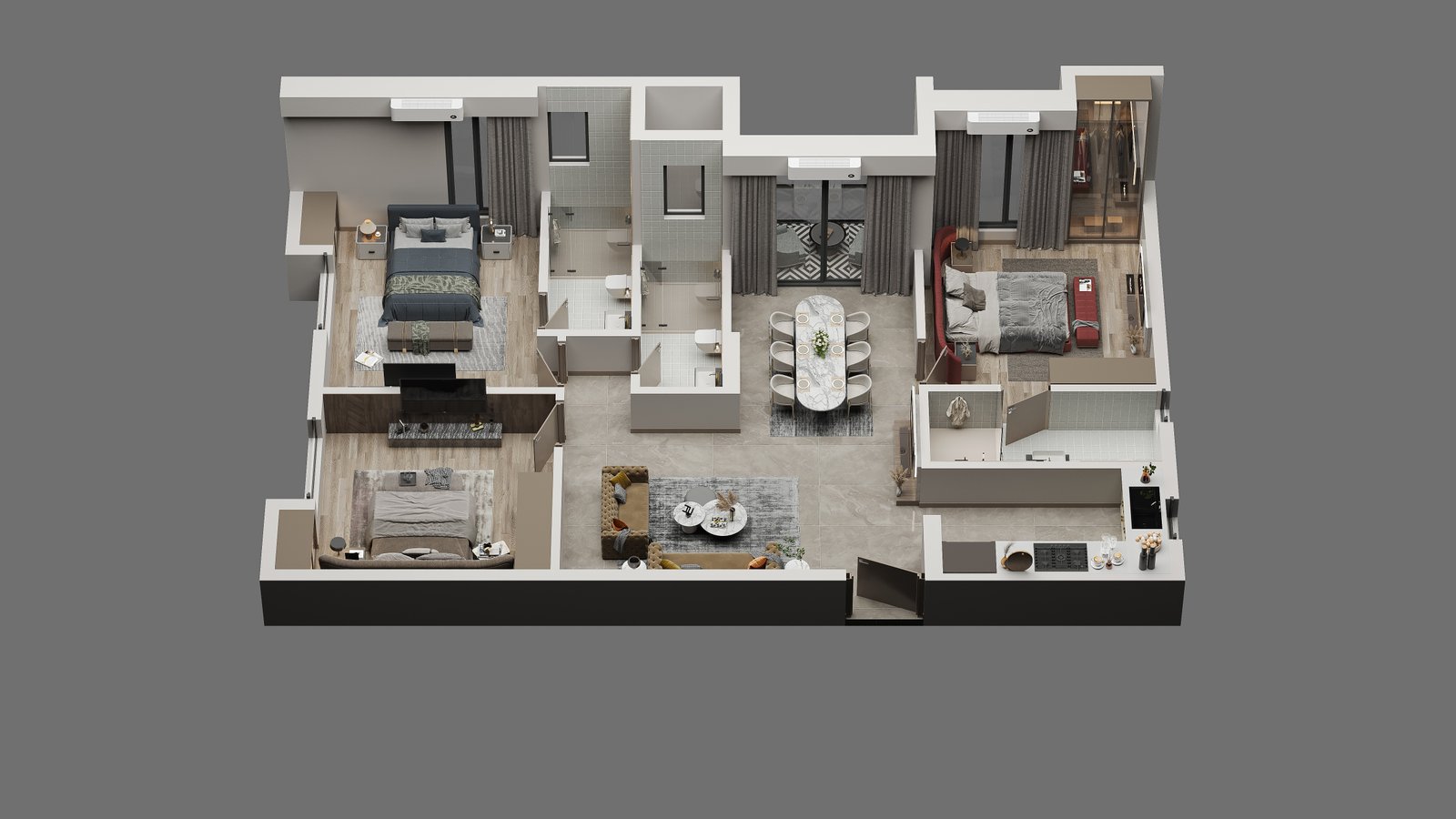 Tower 2 Flat B 3D Cutaway