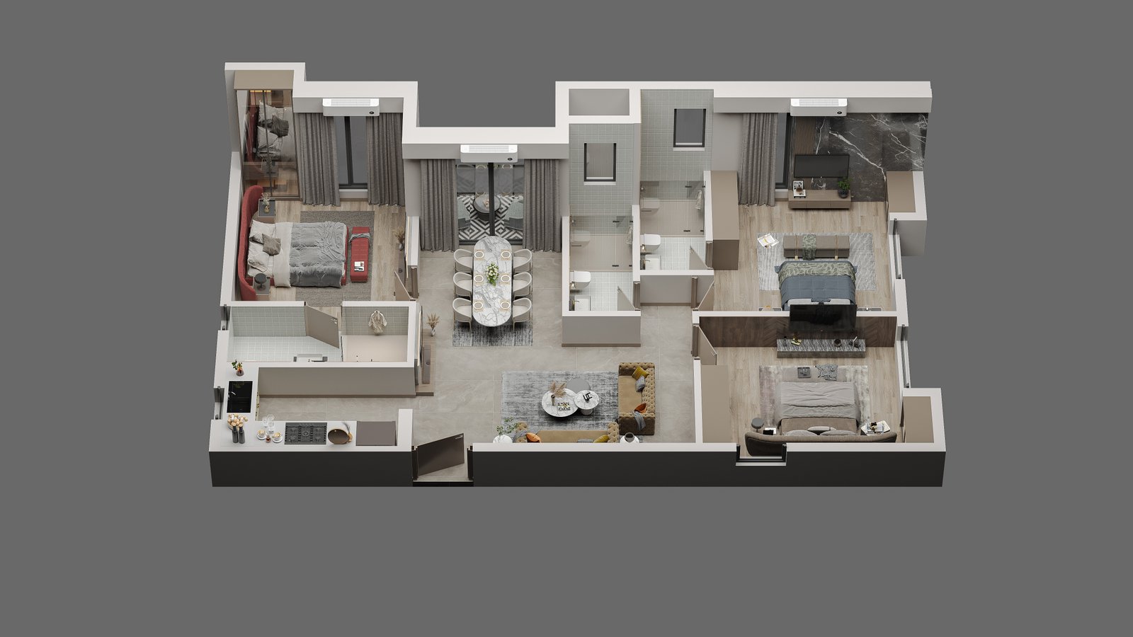 Tower 2 Flat C 3D Cutaway