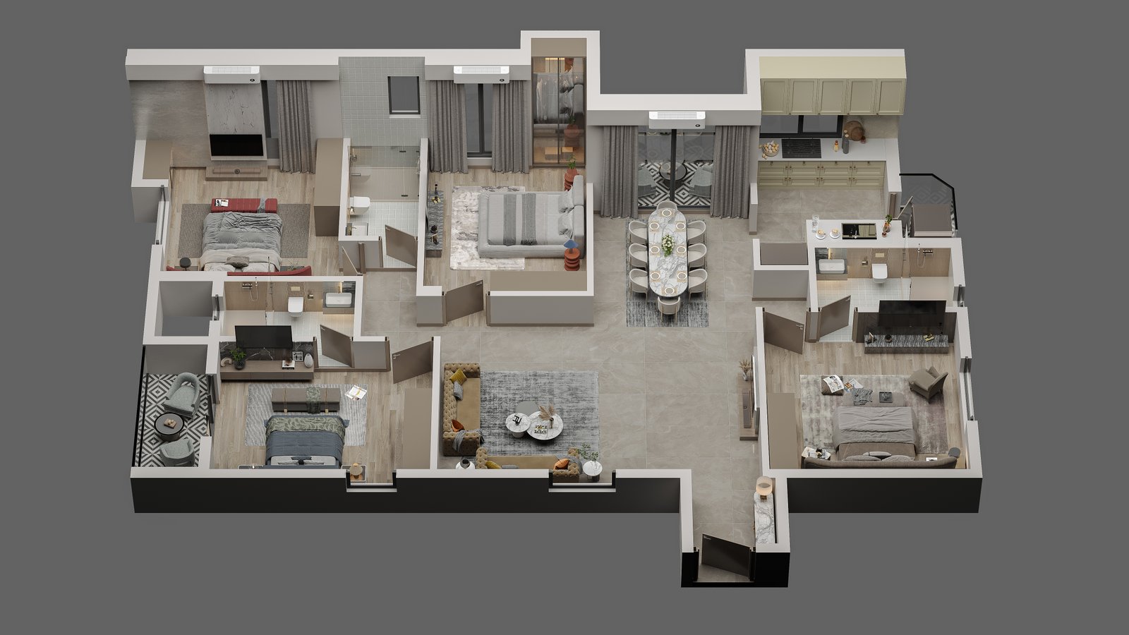 Tower 2 Flat D 3D Cutaway