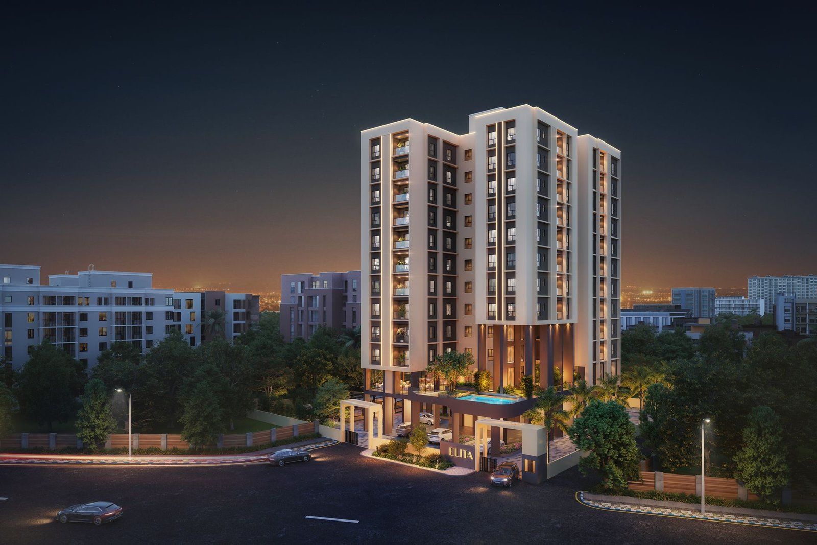 Elevated Night Corner View