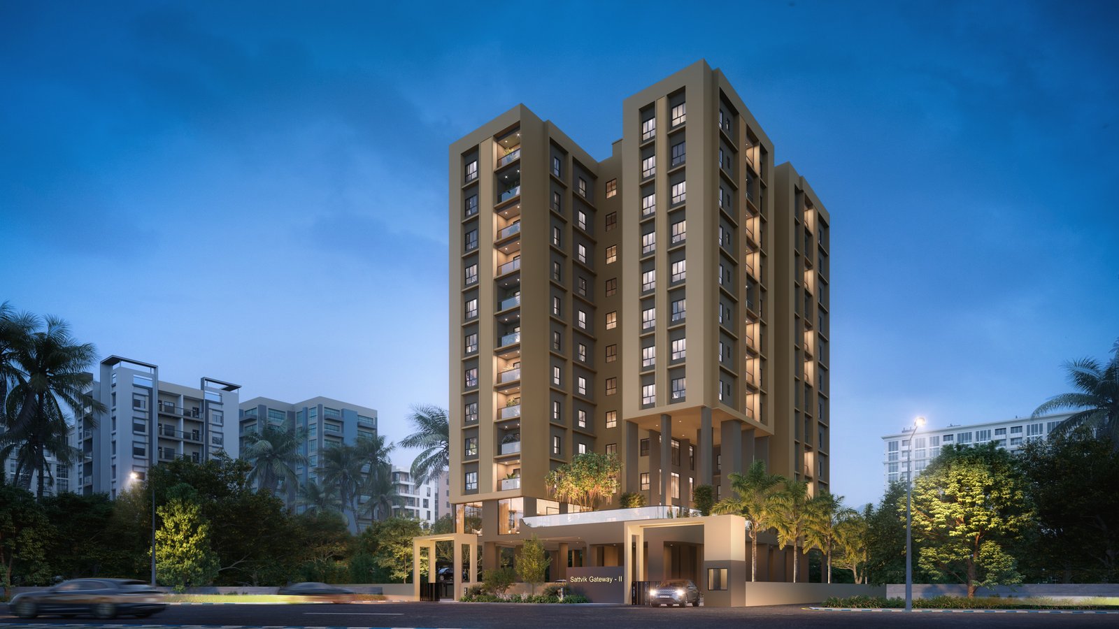 Dusk Front Elevation